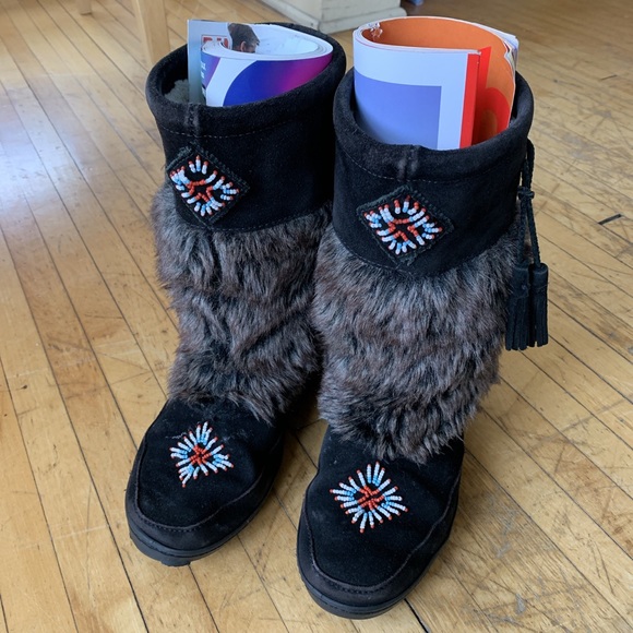 Black Suede Faux Fur Mukluk 